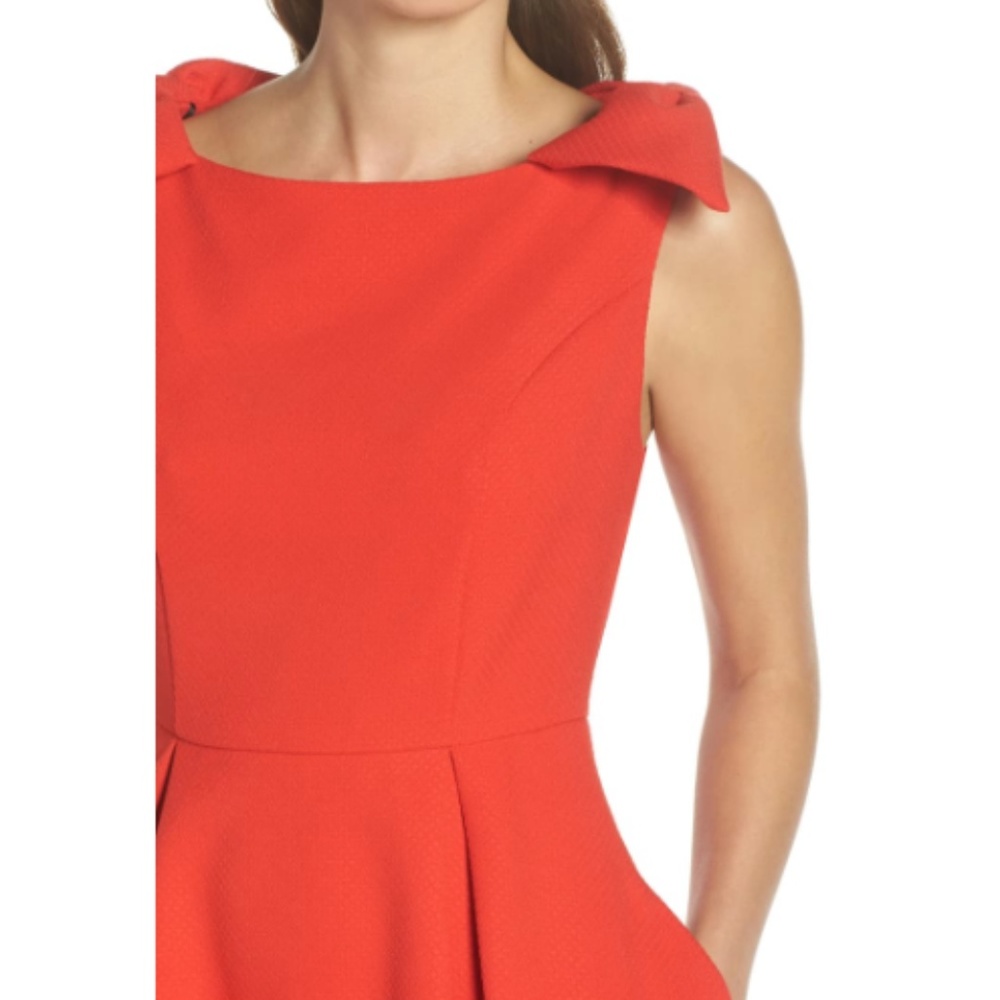 NWT 1901 Sleeveless Red Flare Bow Shoulder Dress - Picture 3 of 8